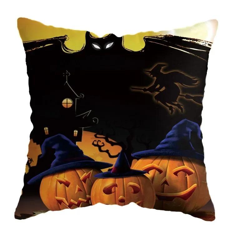 Home Decor Halloween-Themed Cushion Covers With Spooky Scenes Pattern Cushion Cover Suitable For Sofa Bedroom Car Pillow Cover