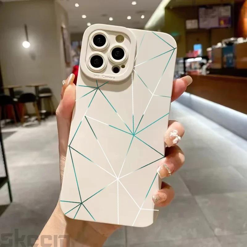 Creative Geometric Line Pattern Phone Case For iPhone 11 12 13 14 15 16 Pro Max XS X XR 7 8 16 Plus Mini Shockproof Cover
