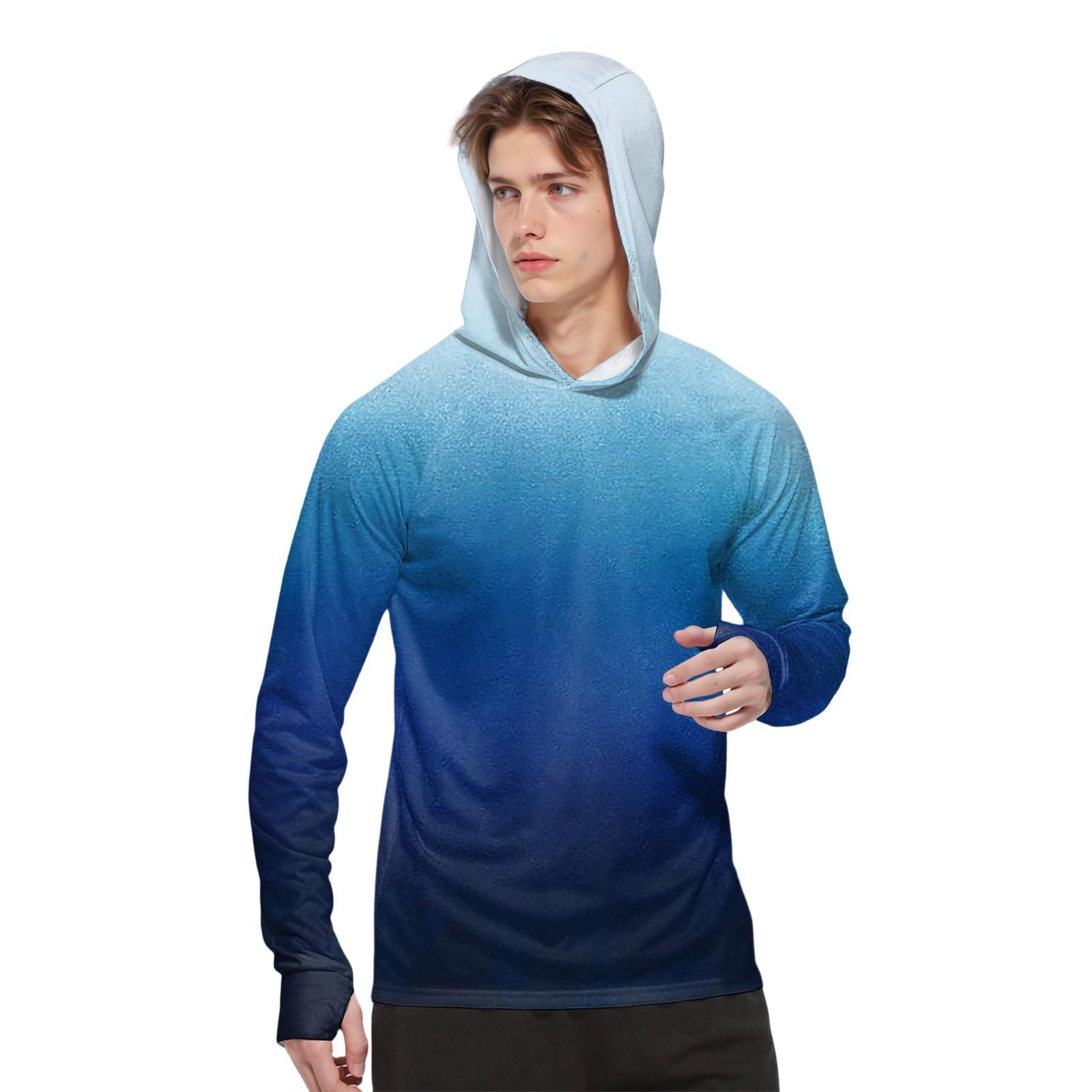 

Мужская модная рубашка с длинным рукавом с принтом и капюшоном SPF/UV M синий