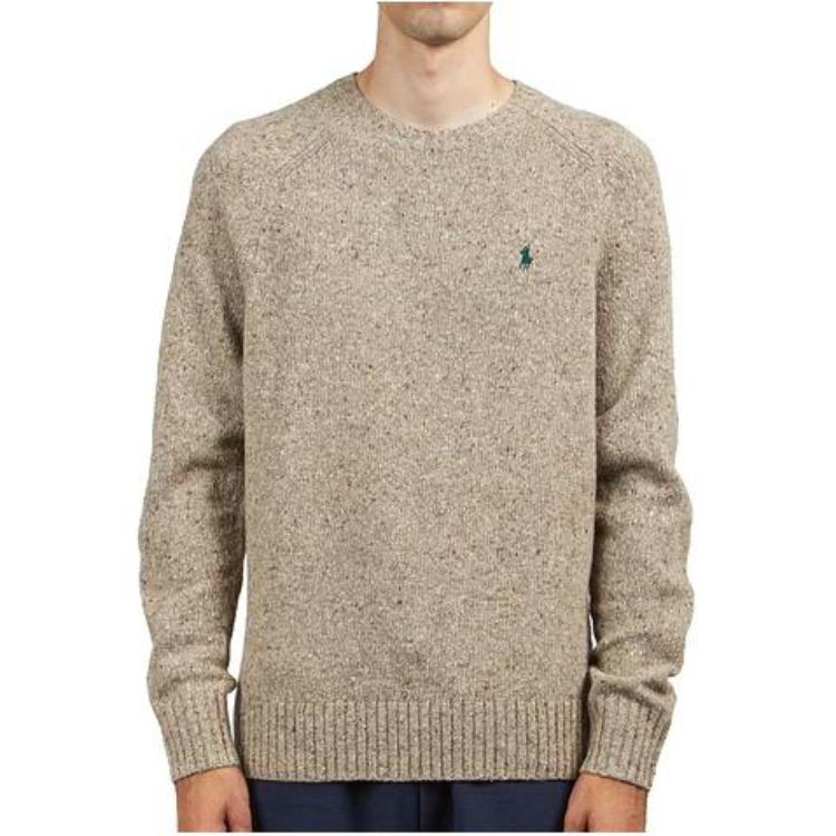 Polo Ralph Lauren Solid Logo Print Crew Neck Pullover Sweater Men Sweater Khaki 710918135-002