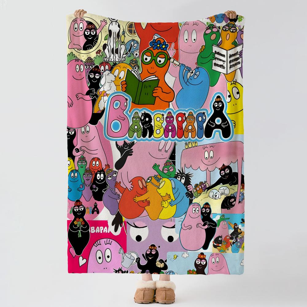 cartoon B-Barbapapa-a Throw Thick Comfort Flannel Quilt, Multi-scene Use Indoor Outdoor Daily Nap