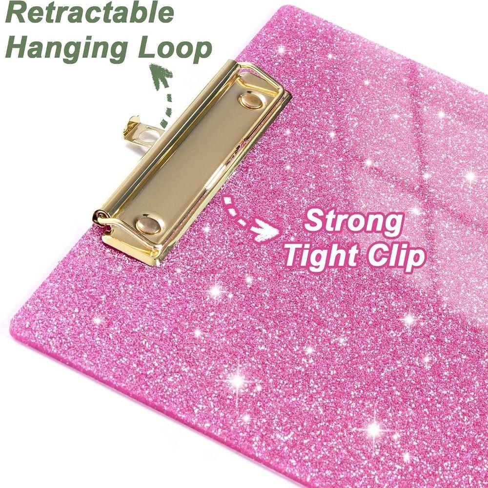 With Low Profile Gold Clip Glitter Writing Clipboard File Folder  School Office Supply