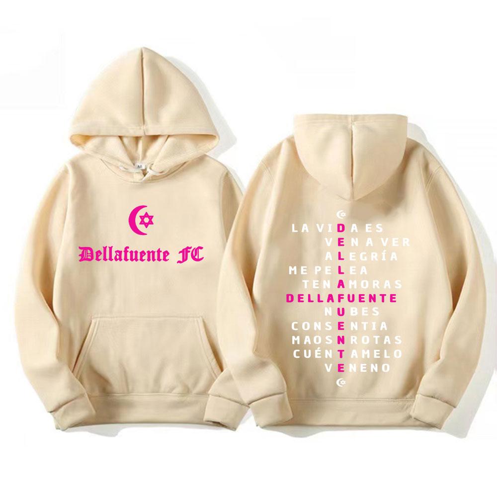 Rapper Dellafuente 2025 Tour Letters Print Hoodie Fashion Retro Gothic Oversized Hoodies Men Women Long Sleeve Fleece Sweatshirt