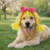 Double Braids Pet Wig Braid Bow Pet Headgear Pet Dress Up Cat Funny Headpiece  Cosplay Events