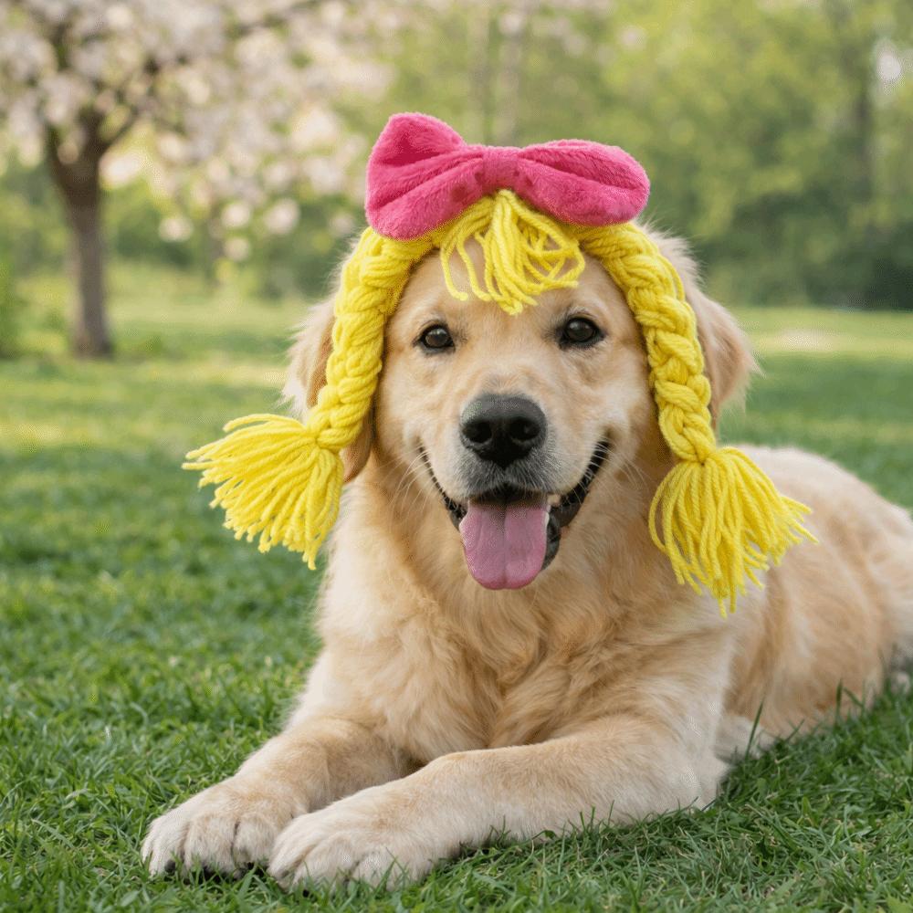 Double Braids Pet Wig Braid Bow Pet Headgear Pet Dress Up Cat Funny Headpiece  Cosplay Events