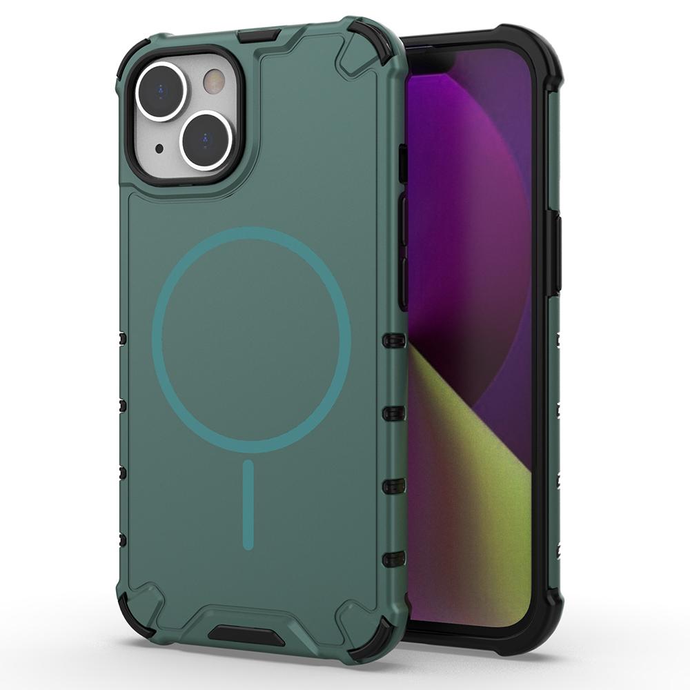 For iPhone 14 Magnetic Case Corrugated Texture Heat Dissipation Shockproof TPU+PC Phone Back Cover