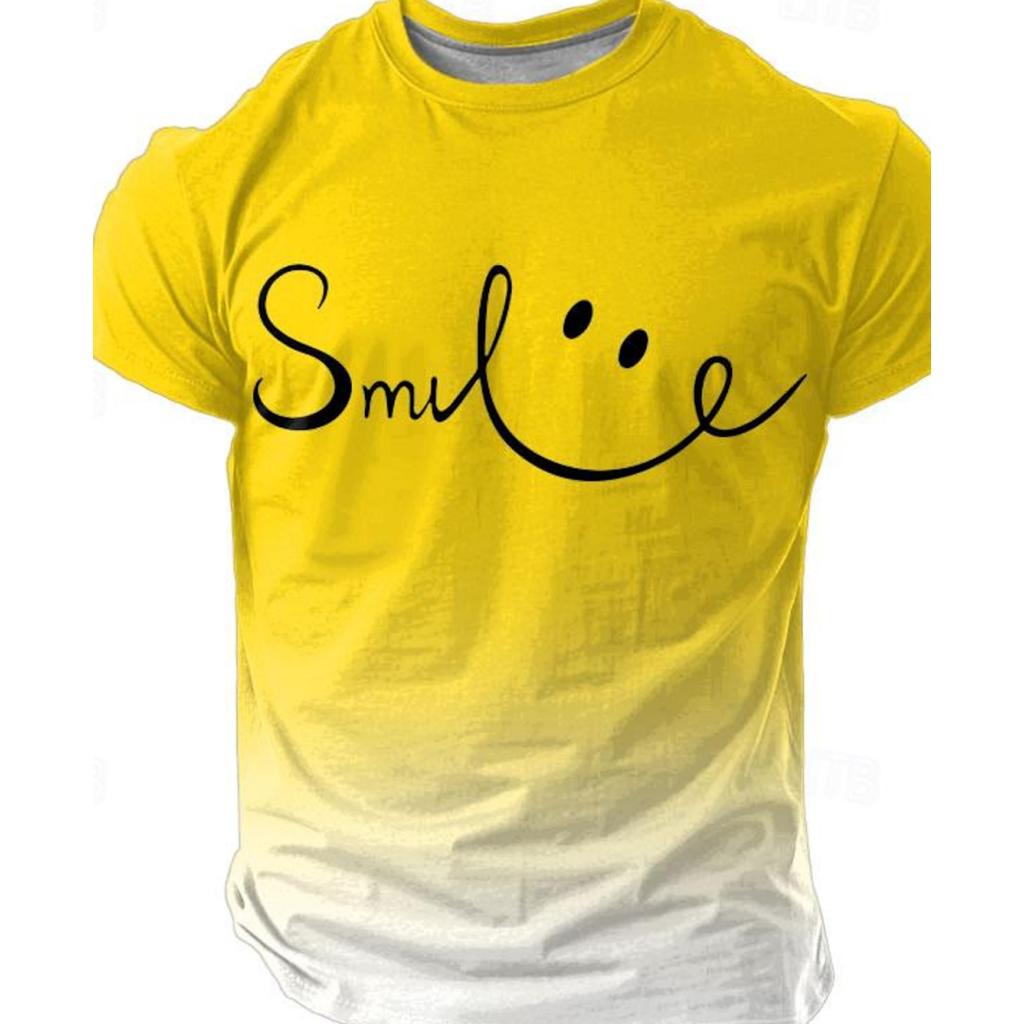 Yellow Gradient Smile Printed Men's T-shirt Summer Fashion Trend Casual Sports Short Sleeved Shirt Top Men's Oversized Clothing
