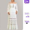 2026 Cross-border Spring and Summer New European and American Women's Lace Dress One-word Shoulder Lotus Leaf Wedding Dress Evening Dress Banquet