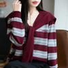 2025 Autumn V-neck Loose Casual Long Sleeve Fake Two-Piece Knitted Cardigan Coat