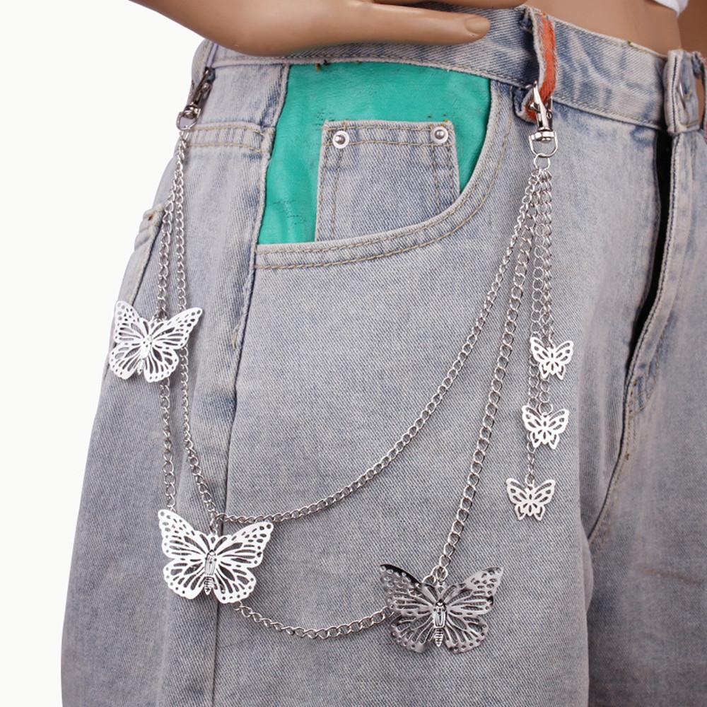 Retro Metal Butterfly Pendant Multi-layer Waist Chain Women's Personality Jeans Pendant Trouser Chain