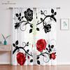 Red Retro Rose Flower 3D Printed Curtains, Suitable for Bedroom, Living Room, Balcony, Kitchen, Decorative, Easy to Wash