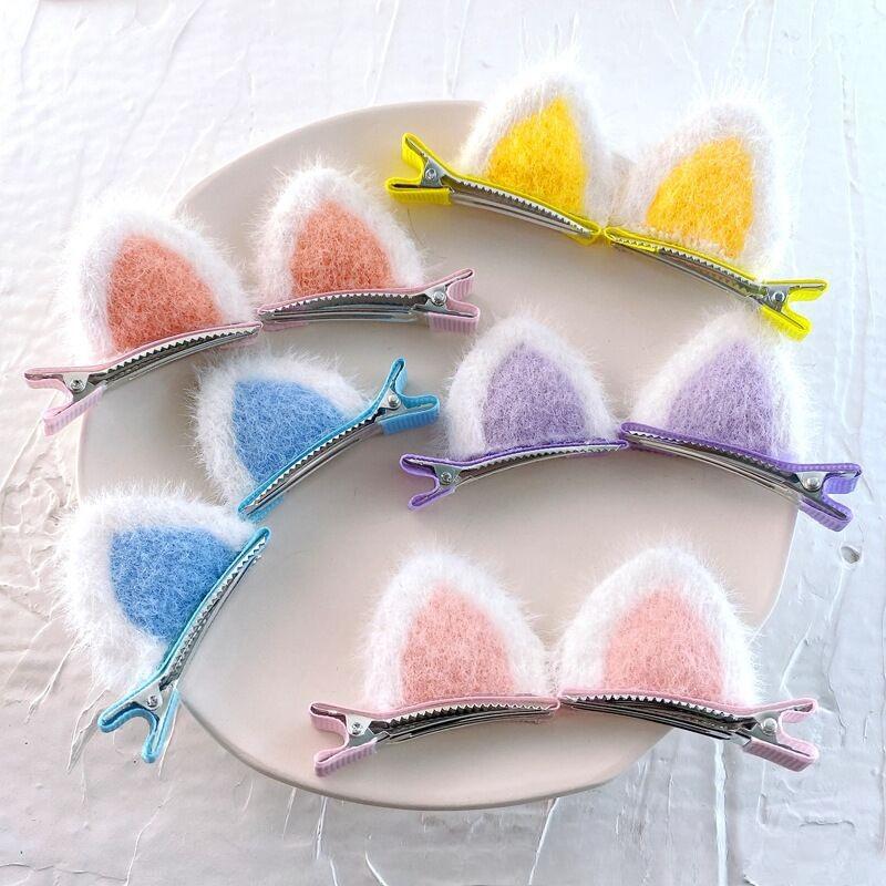 Kids Plush Cat Ear Hair Clips, Warm Winter Autumn Hair Accessories for Girls, Cute Cartoon Side Clips Soft Children Hairpins Set