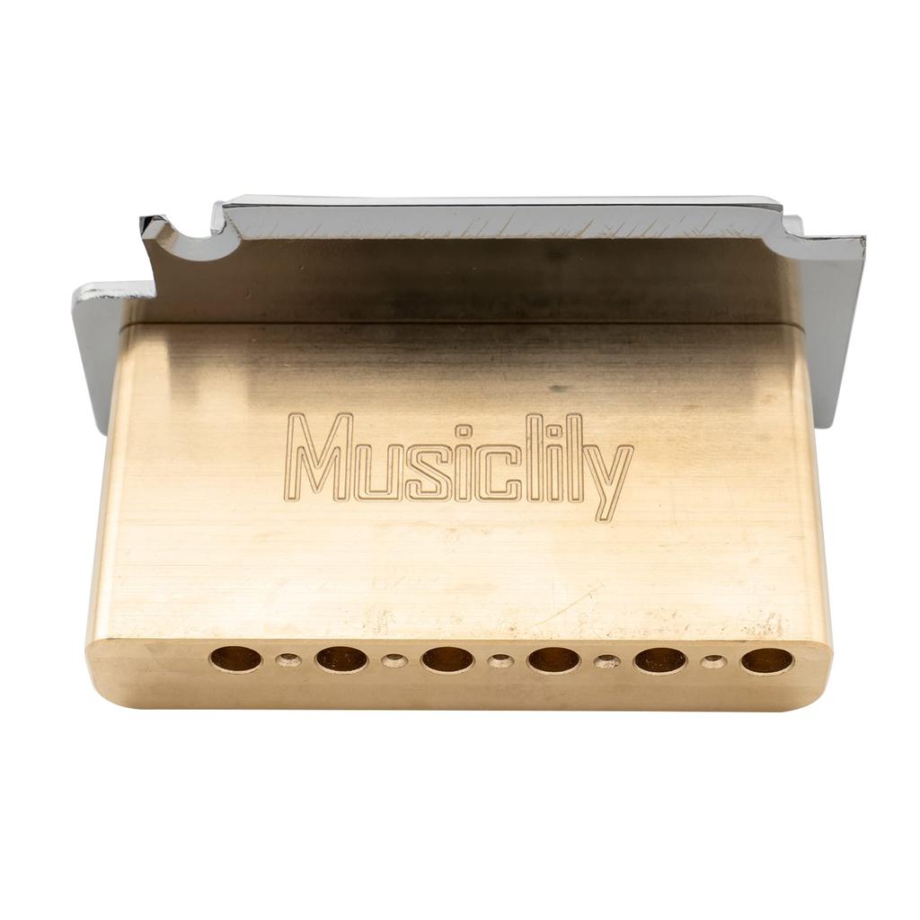 Musiclily Pro Modern 2 Point Tremolo Unit Bridge 40mm Solid Brass Block for Squier Strat Electric Chrome 10.5mm Guitar,