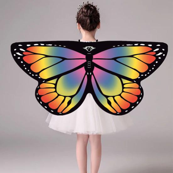 Halloween Cape Realistic Looking Vibrant Color Breathable Ultra-Light Easy-wearing Dress Up Chiffon Halloween Butterfly Wings Toddler Cosplay Costume