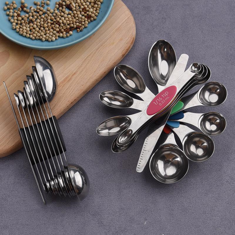 Stainless Steel Magnetic Measuring Spoons: 9-Piece Double-Ended Set for Baking & Seasoning in Home Kitchen