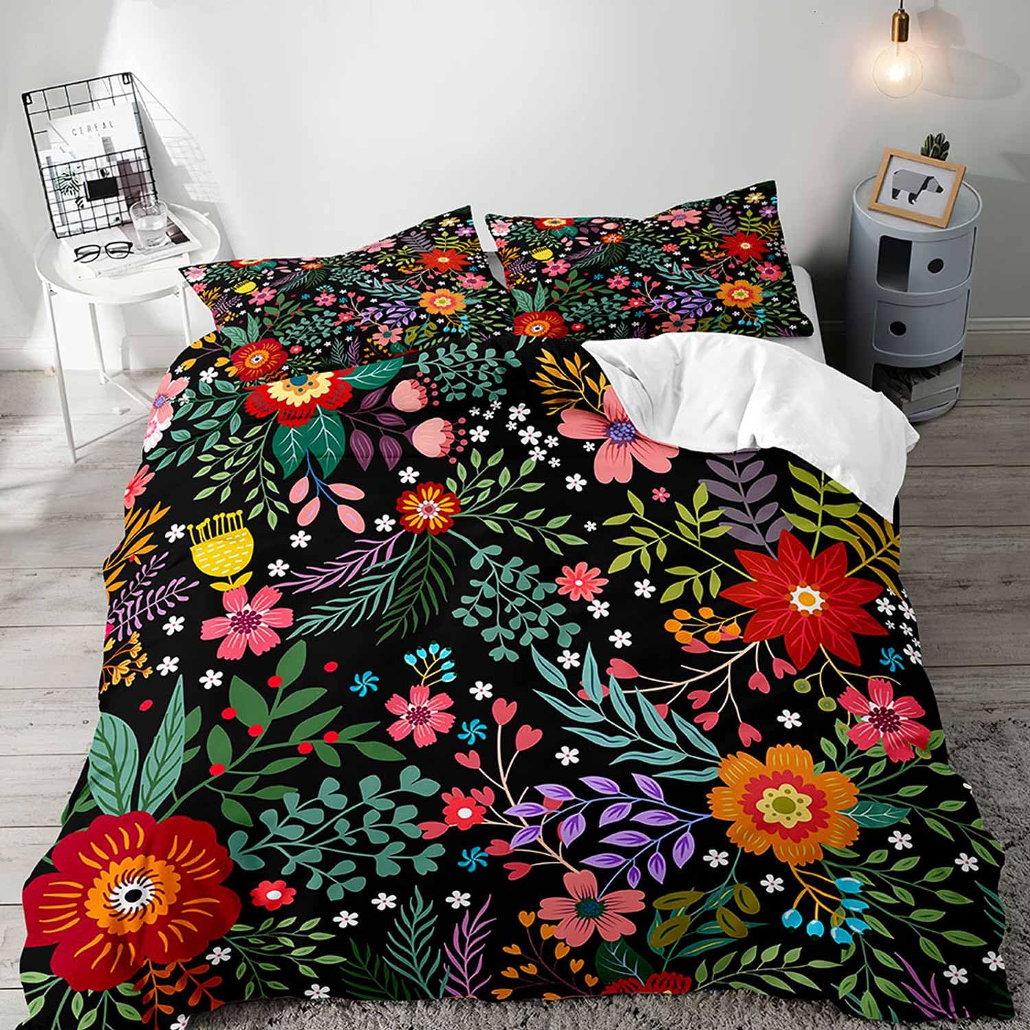 

Watercolor Vintage Floral Duvet Cover Botanical Flower Print Three-Piece Set For Women Bedroom Decor With Two Pillowcases EU Single(135x200cm)
