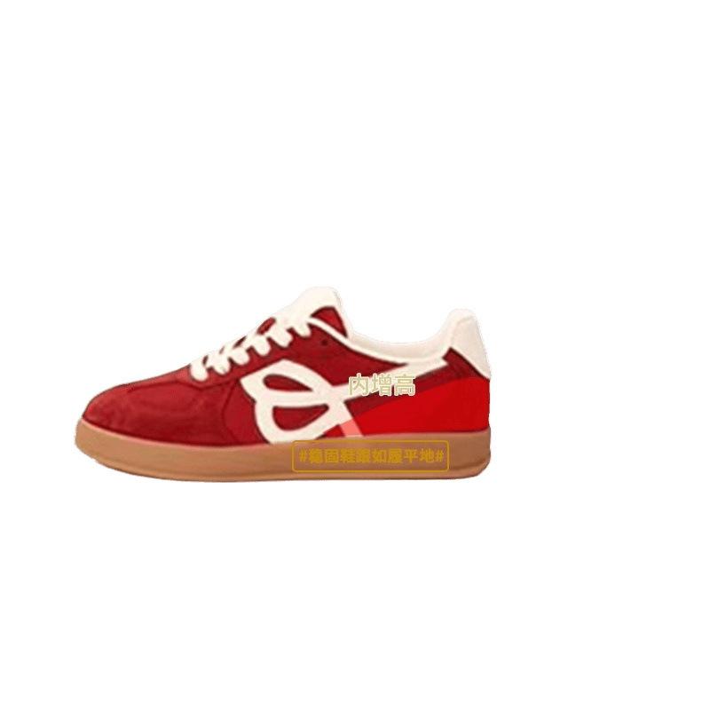 ~ Leather retro color matching breathable round head strap thick bottom inner height increase lightweight