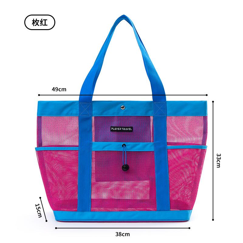 

Women Mesh Beach Tote Bag Large Capacity Transparent Shoulder Bag Waterproof Summer Swimming Travel Handbag рожевий червоний колір