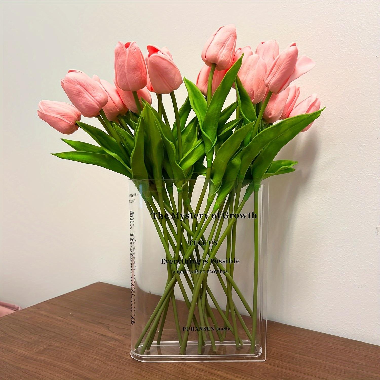 

Art Deco Style Acrylic Vase - Geometric Bud Vase for Bookshelves, Clear Square Bookend Flower Vase, Unique Home Office Decor