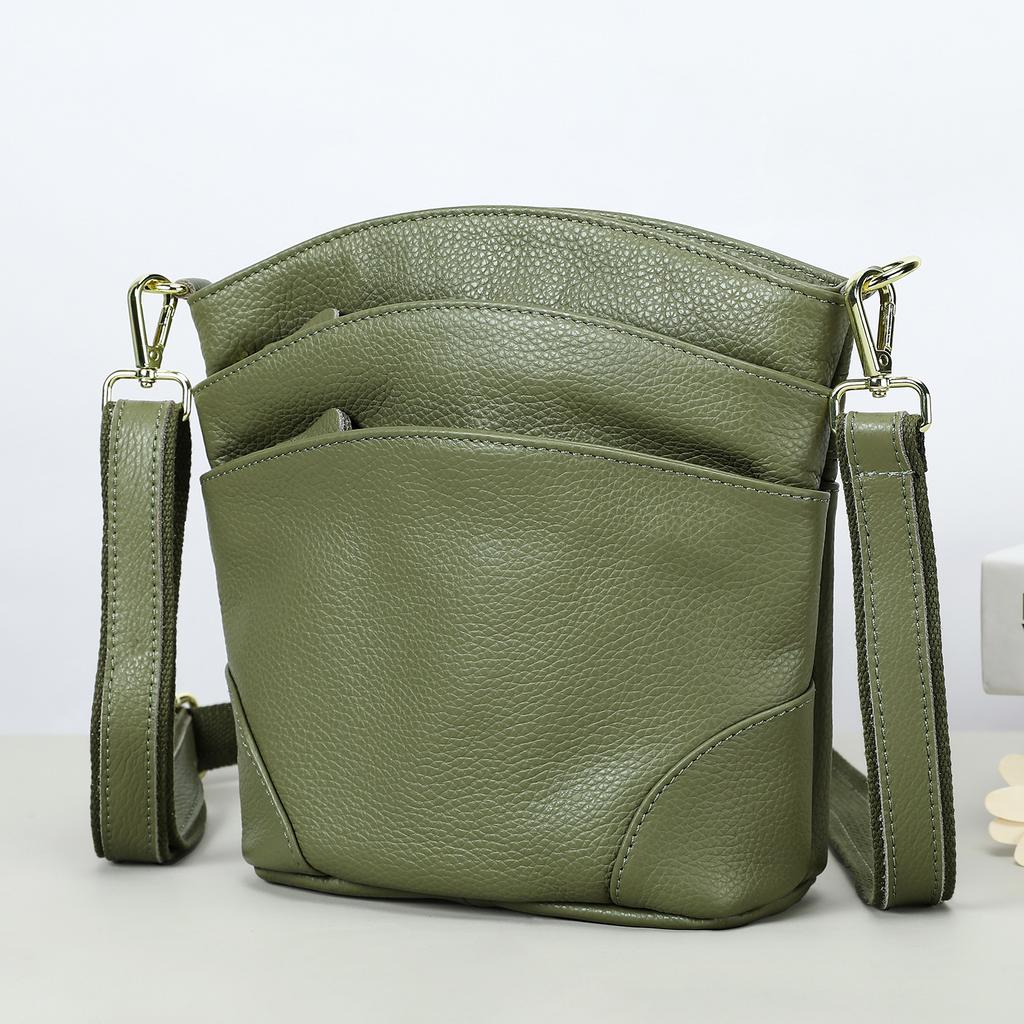 Multi-Pocket Genuine Leather Crossbody Bag for Women