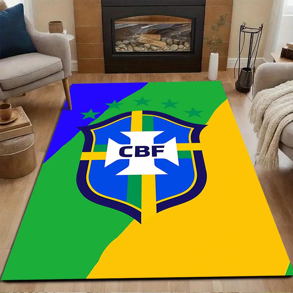 Brazilian Football Crest Design Patterned carpet, non slip mat suitable for living room and bedroom sofas