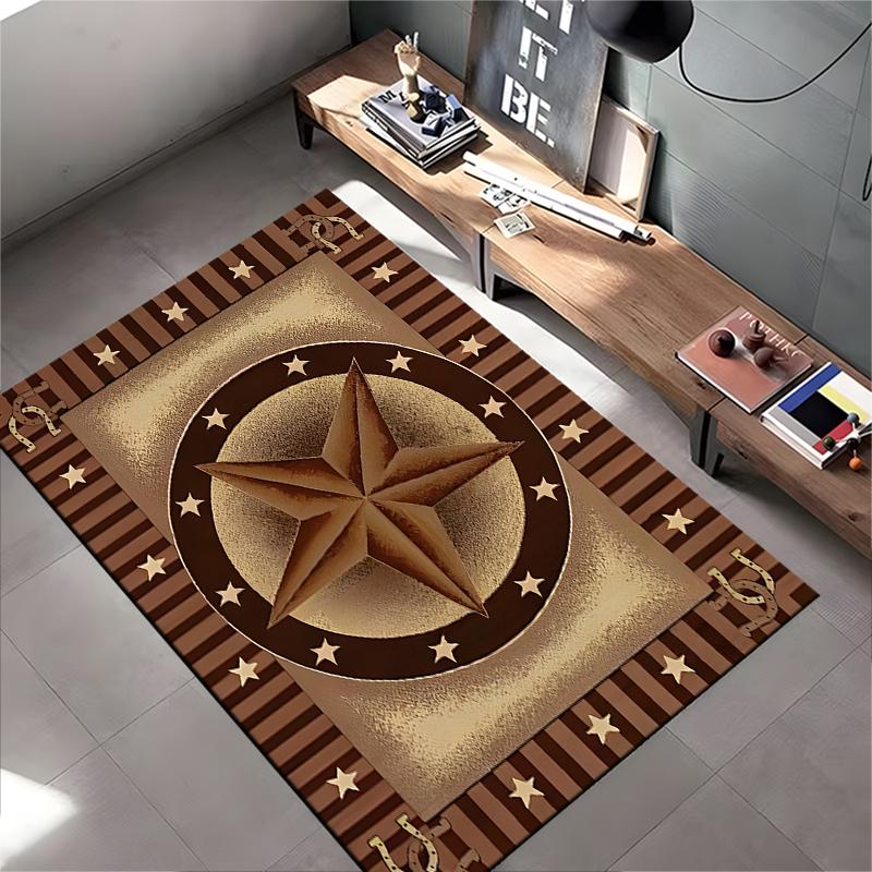 Western-style star and horseshoe design rug Non-slip rug suitable for living room and bedroom sofas
