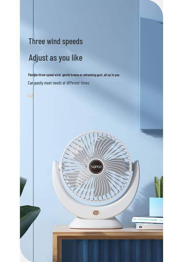 Ventilador Sem Fio Portátil Recarregável por USB para Casa, Escritório, Mesa de Dormitório