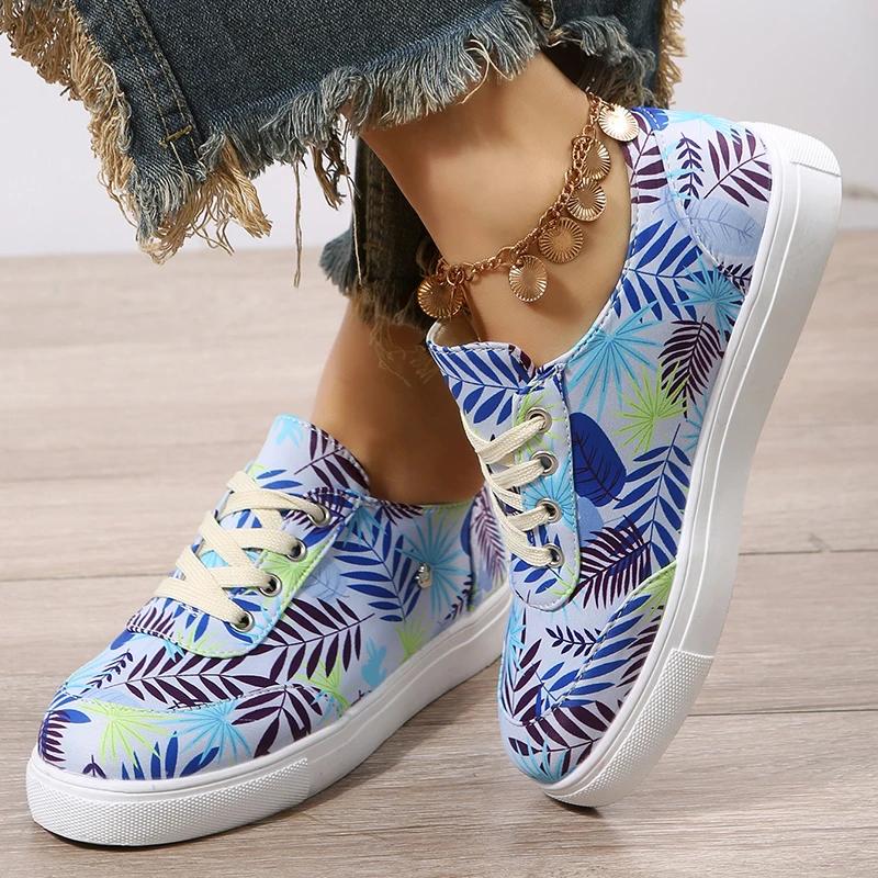 Große Größe 43 Ballerina Damen Frühling/Sommer Neu Runde Zehenpartie Flacher Ausschnitt Bedruckt Schnürschuhe Walking Schuhe Zapatos