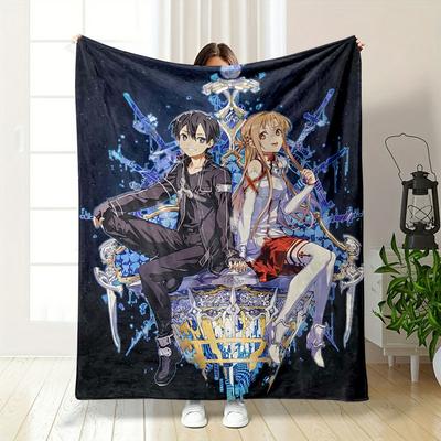 Two Characters Seated On a Celestial Platform, Surrounded by Glowing Designs. for All Seasons Blanket Lunch Break Throw Gift