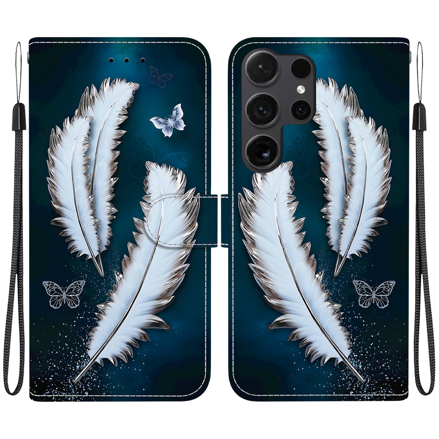 

Для Samsung Galaxy S25 Ultra Чехол с рисунком, противоударный, кожаный откидной чехол-кошелек для телефона со шнурком B