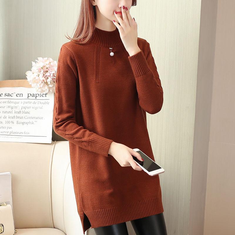 Frühlingspullover aus mittellangem bis langem Strick, einfarbig, dicker Pullover aus Samt für Damen, lockerer Pullover mit langen Ärmeln, Basispullover für Damen