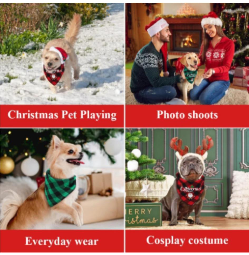 Vánoční trojúhelníkový šátek pro mazlíčky Psí bandany Ručník na sliny Na sváteční párty dekoraci Nastavitelný šátek pro psy malých až velkých plemen