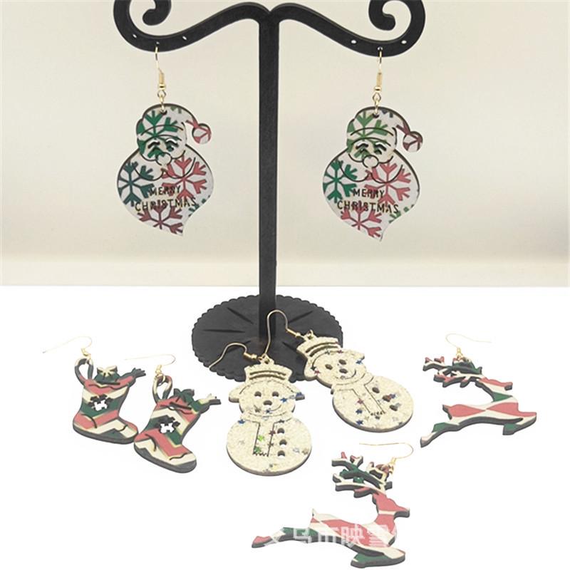 European & American PU Leather Hollowed-out Christmas Earrings