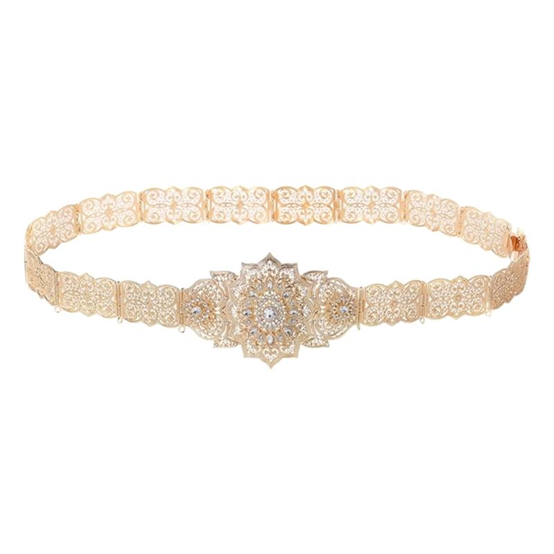 Traditional Hollowed Out Belt Moroccan Caucasus Robe Belt Antique Waistband for Wedding Rhinestones Carving Corset Belt