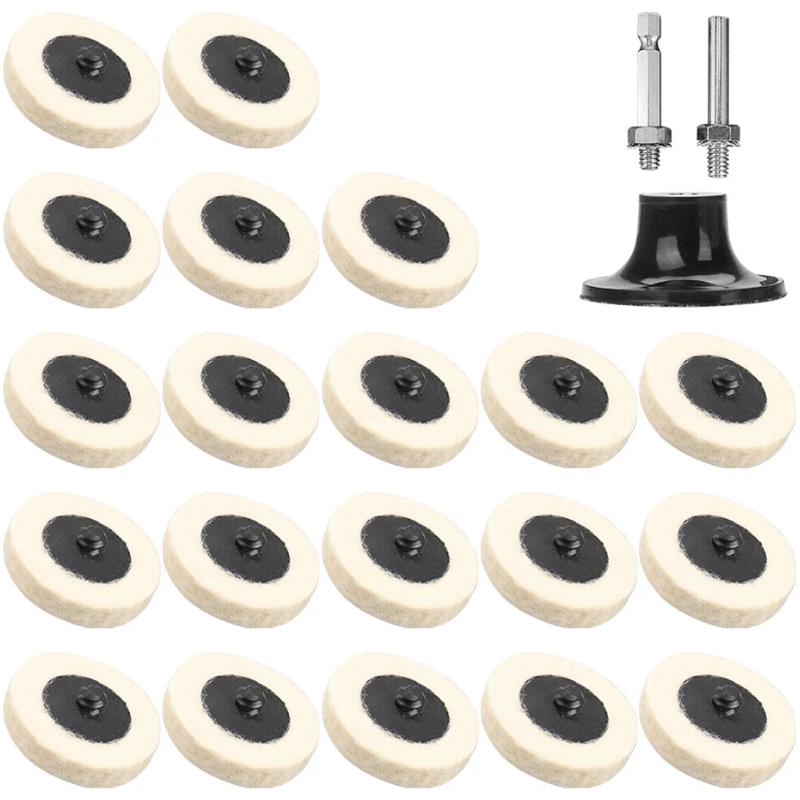 2Inch 50MM Wool Felt Polishing Discs Round Wheel 1/10/12/22Pcs with 1/4" Shank Disc Holder for Polishing Variety Surface