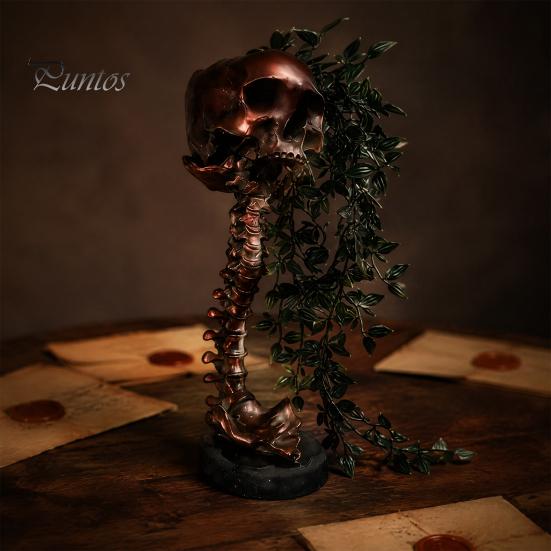 Alternative Home Gardening Pots Gothic Skull Planter for Succulents Pothos, Creative Skeleton Flower Pot with Dark Decor Living Room Spine Column,