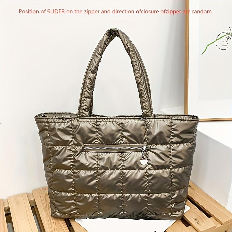 

Зимова тепла простора жіноча сумка-тоут нейлонова стьобана великої місткості жіночі сумки через плече для жінок сумки-пуховики шампанського