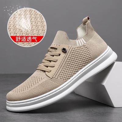 Men's Mesh Shoes Spring Breathable Casual Shoes One Pedal Soft-soled Flat-soled Running Shoes Flying Woven Surface Trend Board Shoes