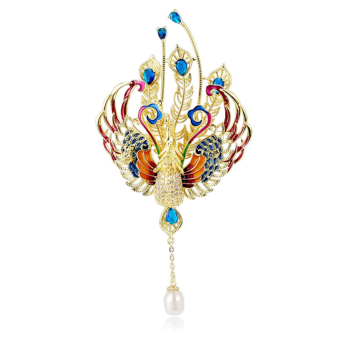 

Кольорова брошка-фенікс: Жіночий кулон-китиця з імітацією перлів у китайському стилі