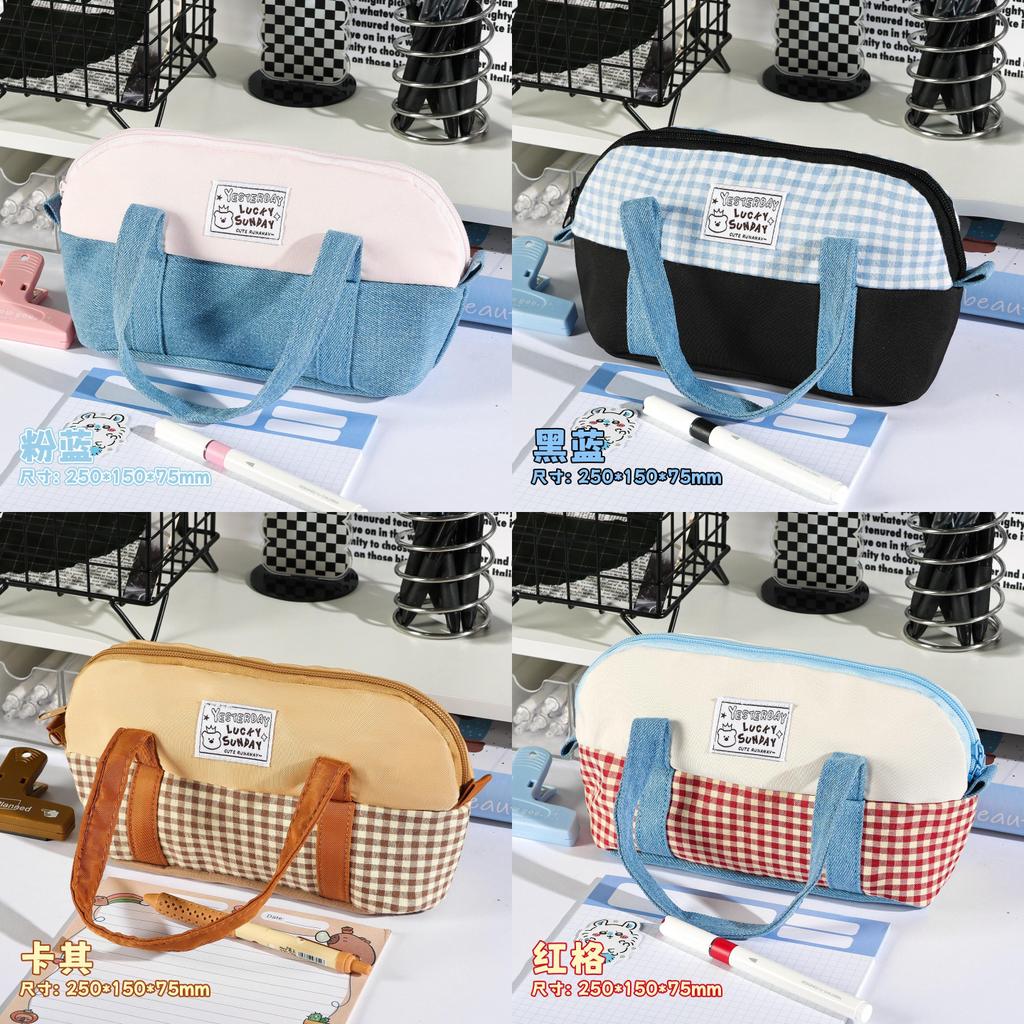 Denim Dual Color Pencil Case With Multi Functional Storage For School And Office Use