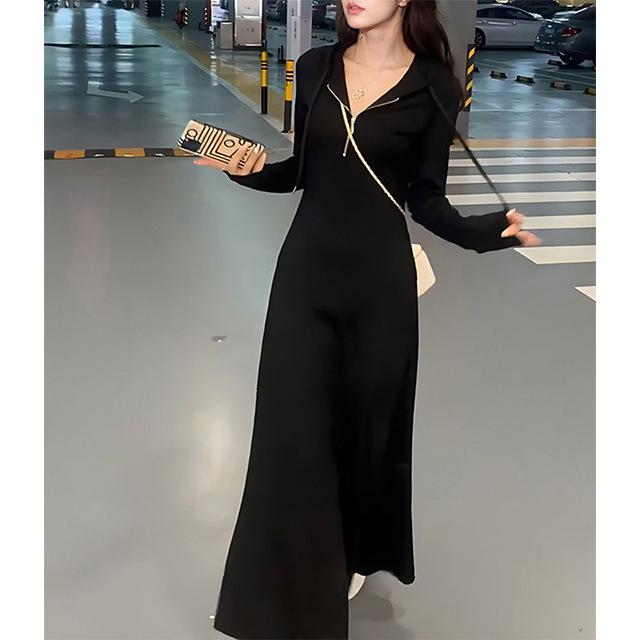 Big Pendulum A-shaped Version Hooded Dress, High-end Slim-fit Dress, Women's Waist and Thin Inside with Long Bottom Skirt
