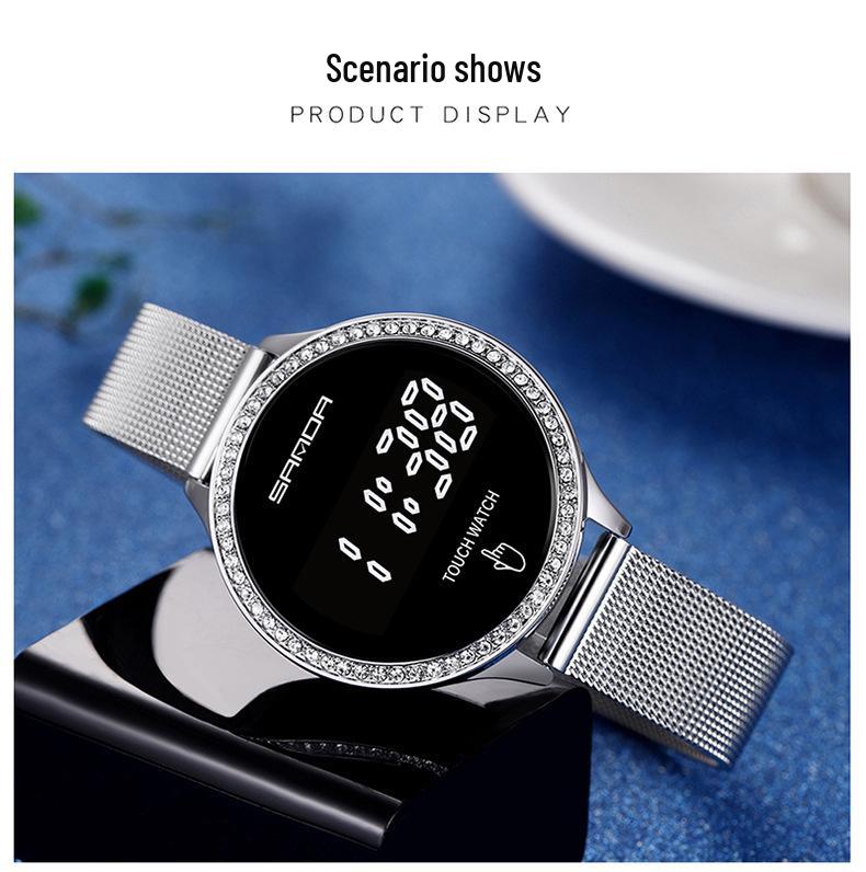 Sanda Stylish Touch Key Electronic Watch with Mesh Band - Creative Business Design.
