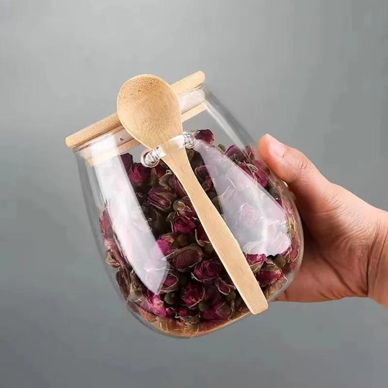 Großes Fassungsvermögen, transparentes Glas, Aufbewahrungsglas für verschiedene Getreidesnacks, versiegelt, mit Löffeldeckel, Teeglas, Vorratsglas