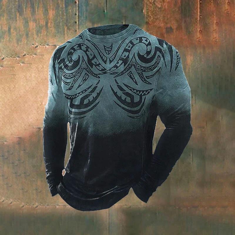 Men's Retro Viking Celtic Tree of Life 3D Printed Casual T-shirts Round Neck Fashionable Long Sleeved Men's Plus Size T-shirts