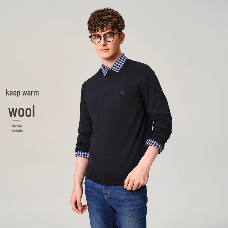 Goldlion GY Men's Merino Wool Blend Round Neck Knit Sweater