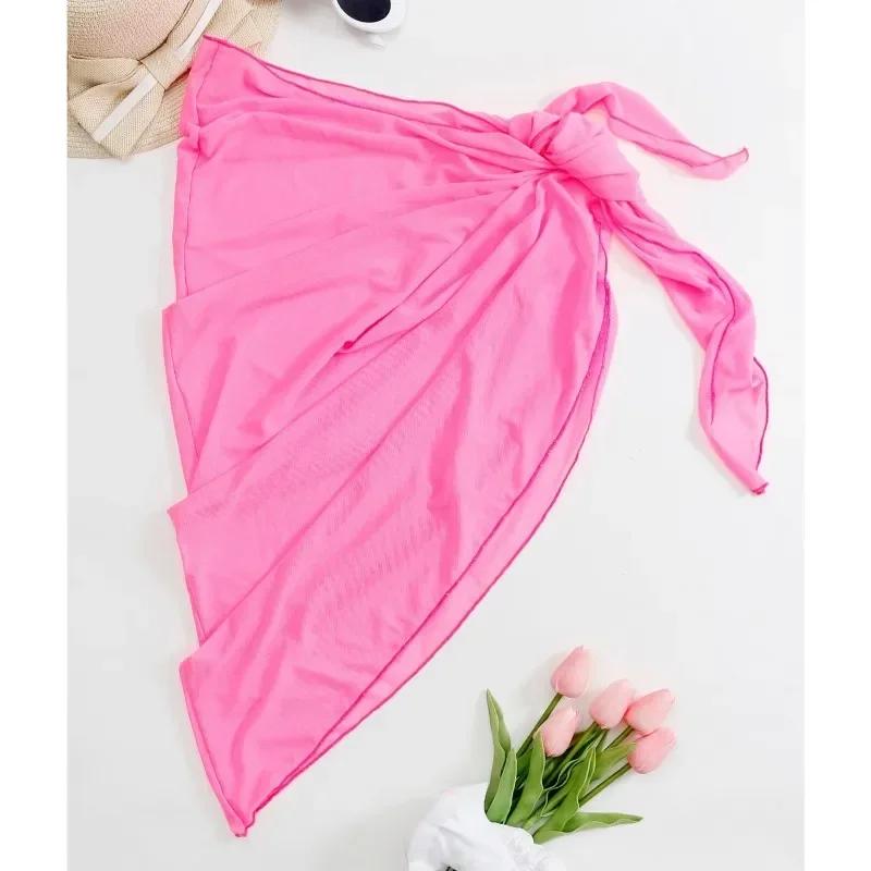Letnia Sukienka Plażowa Kopertowa Przezroczysta Kopertówka Węzeł w Talii Strój Kąpielowy Cover Up Spódnica Bikini Kopertówki Szalik Stroje Kąpielowe Cover Ups Kobiety Szale do Bikini
