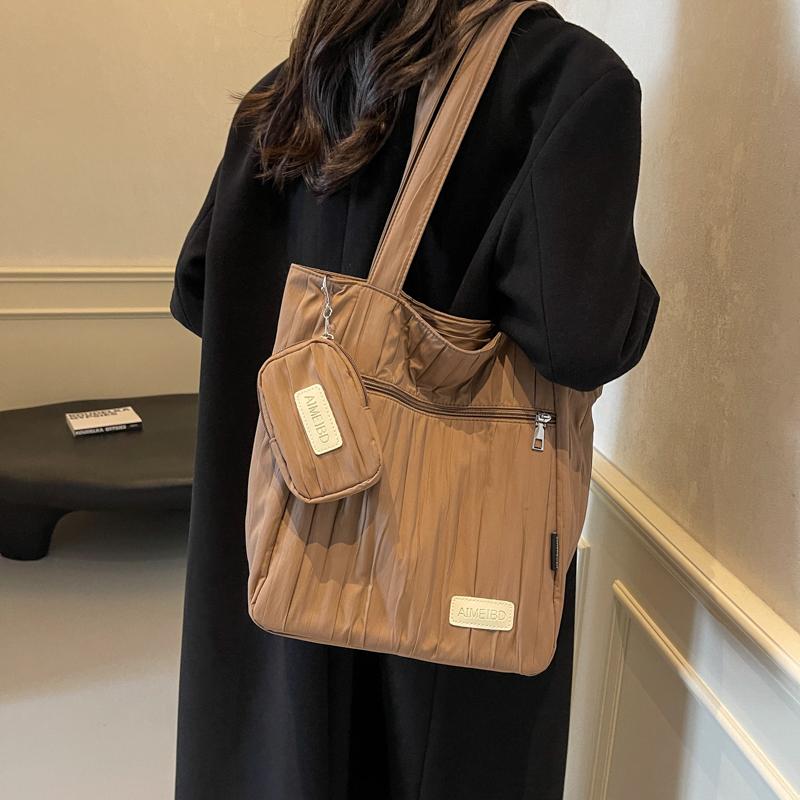 Large Capacity Tote Bag Women Commuter Handbag Solid Color Shoulder Bag