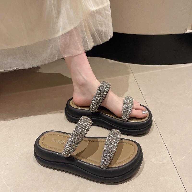 2025 Summer New Women's Slippers Rhinestone Leisure Slippers Non Slip Platform Slippers for Women Casual Beach Sandalias