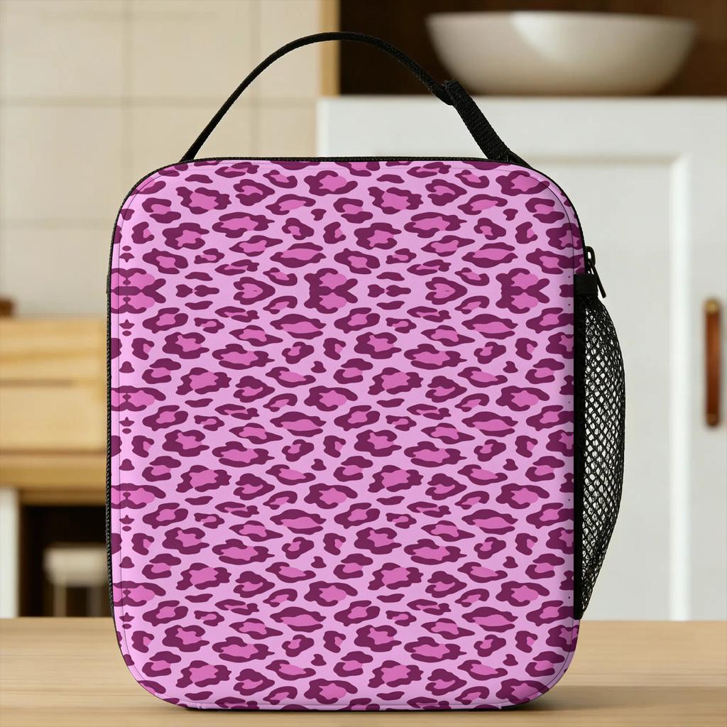 Purple And Pink Leopard Lunch Bag Portable Lunch Box Men School Custom Cooler Bag Retro Waterproof Thermal Lunch Bags