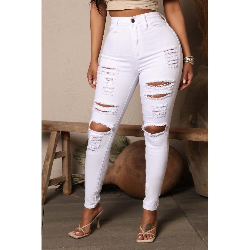 

New black and white stretch ripped jeans for women, slim-fit pants XXL білий